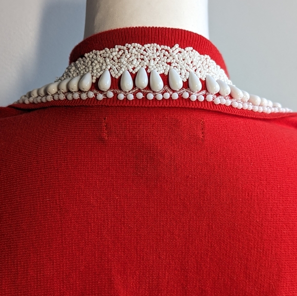 Red Cardigan with Beading on Collar Size S - Picture 6 of 11